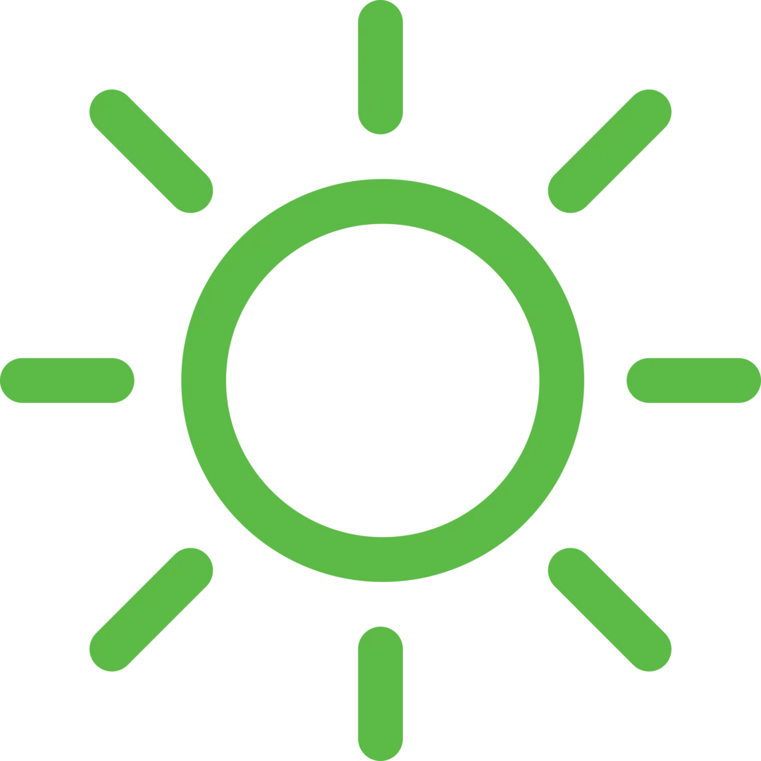 Green Solar Power icon/graphic of a sun and rays