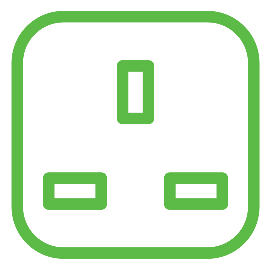 Green electrical repair icon / graphic of a 3 pin plug