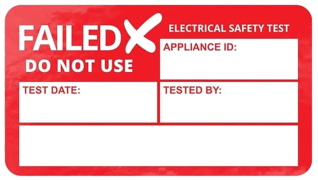 Red 'failed' PAT testing label