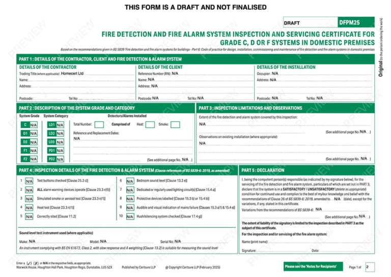 Automatic Fire Detection Certificate (AFD) or Fire Alarm Certificate