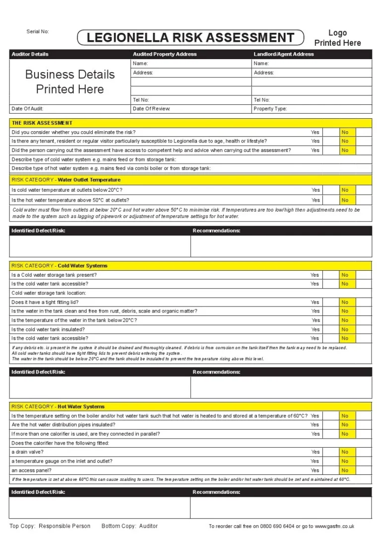 Legionella Risk Assessment Form